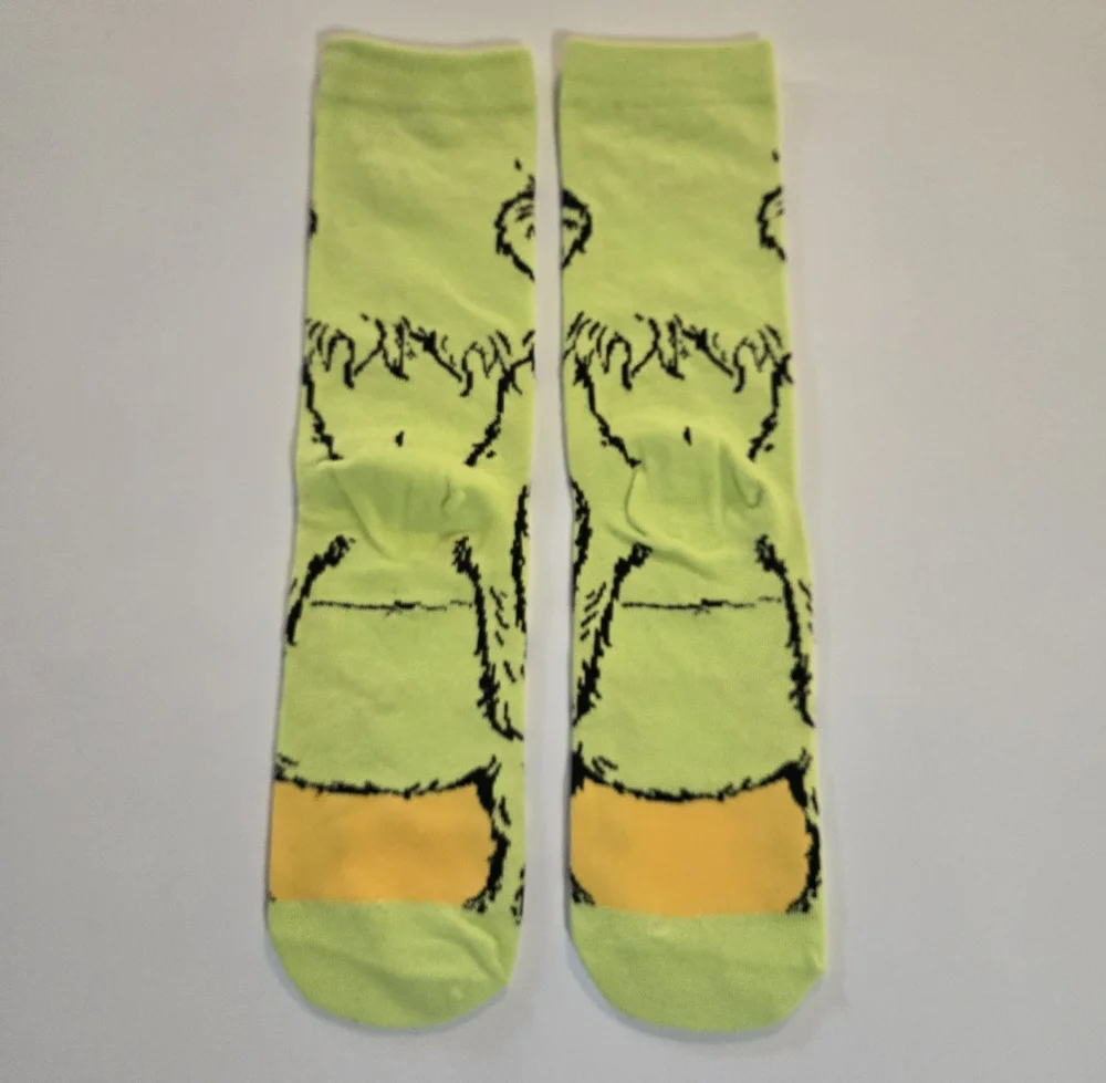 Grinch Crew Socks Green and Yellow